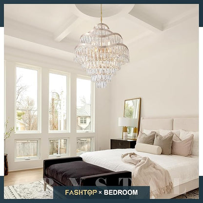 9-Tier K9 Crystal Chandelier 16 Lights Luxury Gold Light Fixtures 24" Crystal Pendant Ceiling Lighting for Living Room Dining Room Foyer Bedroom Kitchen, E12