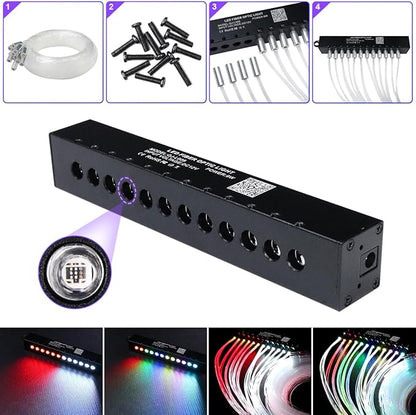 AMKI Dual Color 20W Twinkle Starlight Headliner Kit 600pcs*0.03in*9.8ft Cables+ RGB Meteor Shooting Star Fiber Optic Light Sound Activated APP/Remote Control for Car Roof Home Ceiling