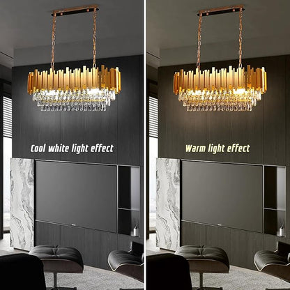 FRIXCHUR Modern Crystal Chandeliers 3-Tier Gold Crystal Chandeliers Oval Pendant Light Brass Chandelier for Dining Room Kitchen Island Living Room