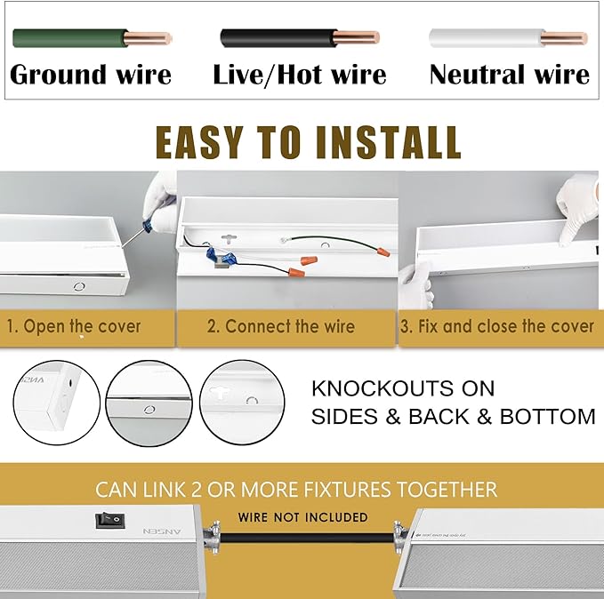 Ansen 2Packs of Under Cabinet Lighting Hardwired, 36in 22W 1426LM Dimmable Led Light for Kitchen/Closet, CRI 92+, R9 90+, 5 Color Temperature, 2700K-5000K(Warm White, Cool White, Daylight)