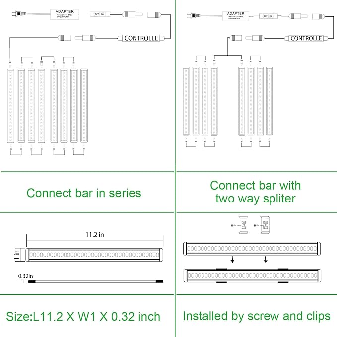 AIBOO LED Under Cabinet lighting Kit, Plug in Strip Lights with Dimmer Switch for Kitchen Cabinet Counter, Closet, bedroom lighting.（24w-8 bars kit-6000K）