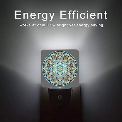Mandala Floral Night Light,Yellow and Brown Ethnic Style Plug-in Night Lights with Dusk-to-Dawn Sensor for Stairway/Hallway/Bedroom Sleep Friendly lamp for Women/Girls/Boys Gift,0.5W