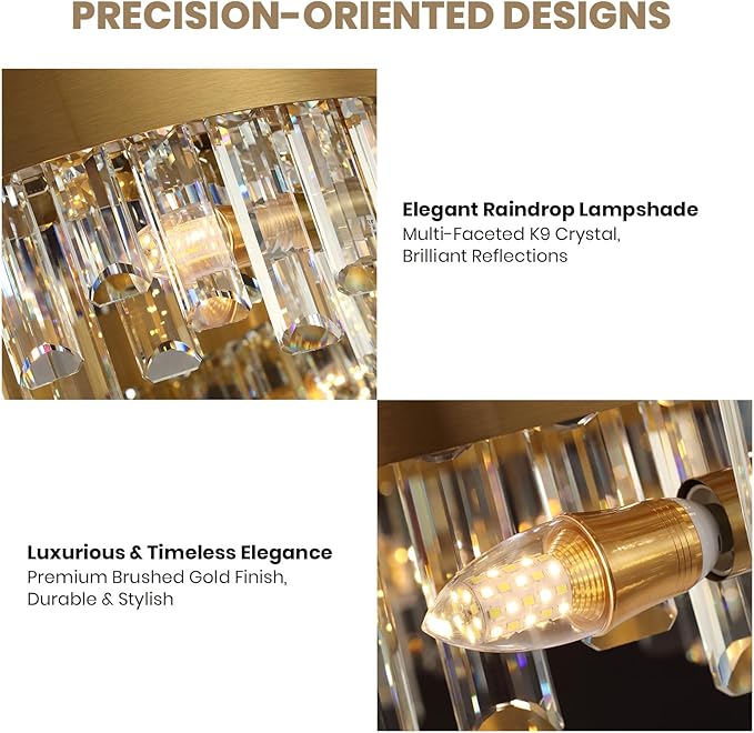 Modern Crystal Chandelier, 12 Lights Luxury Gold Round 2-Tiers K9 Crystal Raindrop Chandelier, Dimmable Crystal Ceiling Light for Dining Room Living Room Kitchen Entryway Foyer D19.7''