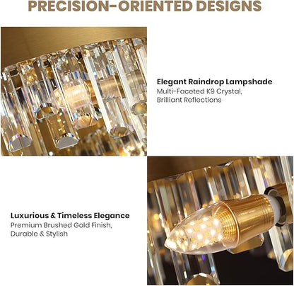 Modern Crystal Chandelier, 12 Lights Luxury Gold Round 2-Tiers K9 Crystal Raindrop Chandelier, Dimmable Crystal Ceiling Light for Dining Room Living Room Kitchen Entryway Foyer D19.7''