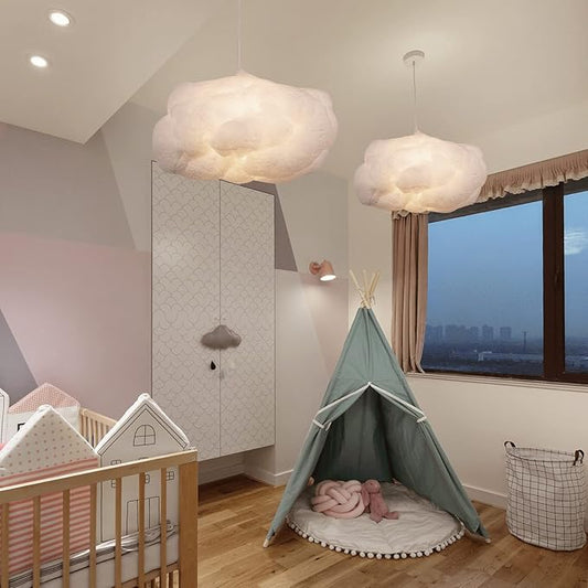 Arturesthome 2-Lights Hanging Cloud Pendant Lighting, Modern Fluffy Cotton Chandelier Ceiling Light Fixture for Children Girls Kids Living Room White-23.6in