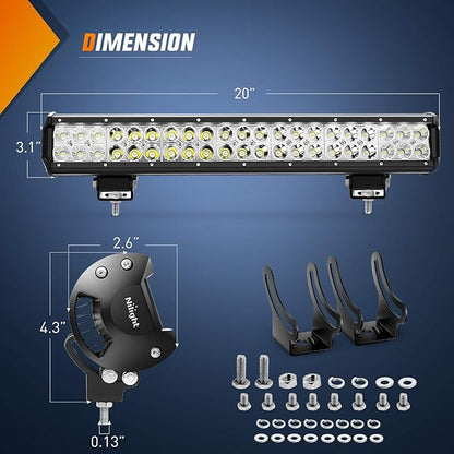Nilight - ZH006 LED Light Bar 20 Inch 126W Spot Flood Combo Led Off Road Lights with 16AWG Wiring Harness Kit-One Lead, 2 Years Warranty