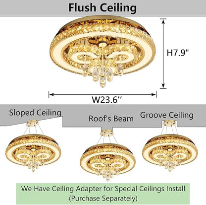 HAIXIANG Modern Chandeliers Bedroom LED Light Crystal Flush Mount Ceiling Lights for Dining Room Gold Chandelier Sparkling Interior Luxury Lighting Fixtures Living Room Dimmable Light 2700K 6000K