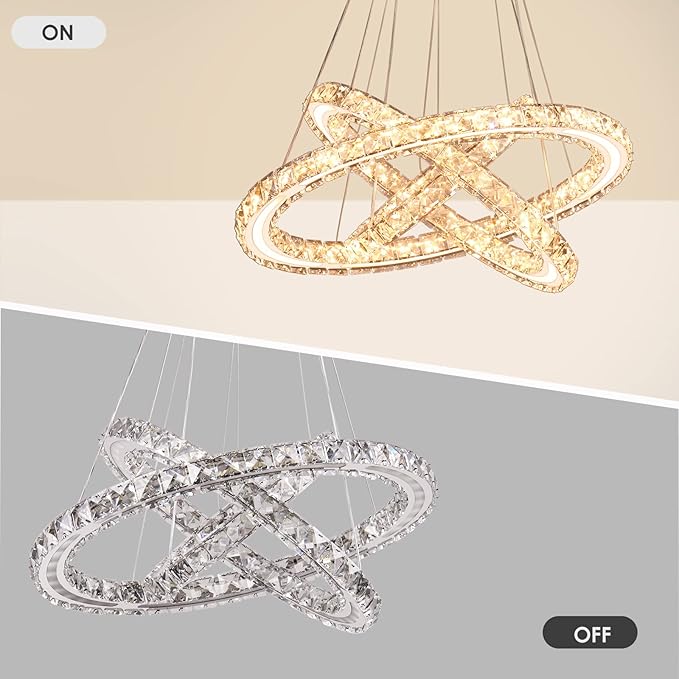 Modern LED Chandeliers Crystal Chandeliers Ceiling Light Three Rings Pendant Light with Acrylic for Bedroom Dinning Room Hallway(Warm White 30/40/50)