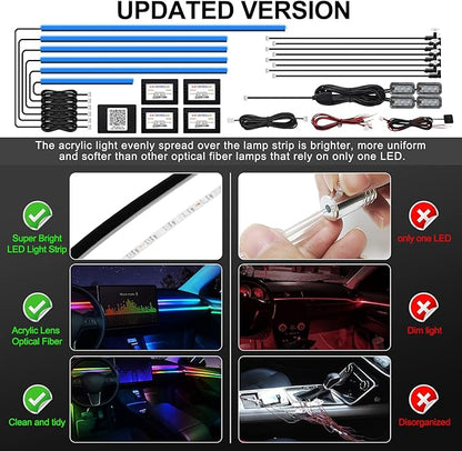 Acrylic Interior Car LED Strip Light with Wireless APP, RGB 18 in 1 with 175 inches 593 LEDs Fiber Optic Ambient Lighting Kits, 16 Million Colors Sound Active Function Car Neon Lights