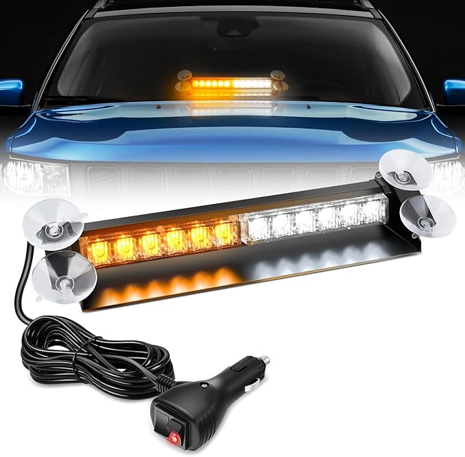 Nilight 12LED Traffic Advisor Strobe Light Bar Amber White Emergency Warning Hazard Safety Dash Front/Rear Windshield Flashing Lights for Cars Trucks Police Firefighter Plow Construction Vehicles