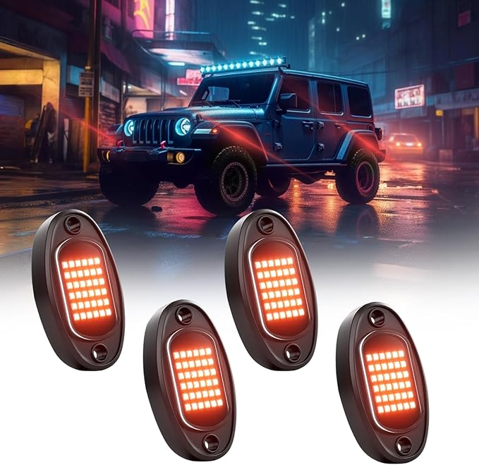 Rock Lights Ultra Bright LED Neon Underglow Lights Waterproof for Trucks Pickup SUV UTV ATV RZR Car Boats Motorcycle (Red, 4 Pods)
