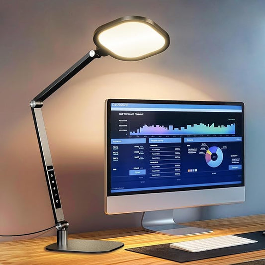 Desk Lamp for Home Office, 1200LM Computer Zoom Lighting with CRI >95, Memory & Timer Function, Dimmable Desktop Ring Light for Video Calls, Conference, Reading, Streaming, Podcasting, 3000K-6500K