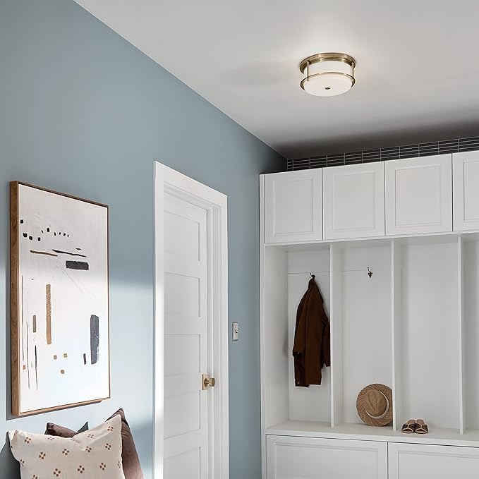 Kichler Brit 2-Light Flush Mount Ceiling Light, Industrial Modern Ceiling Light with Satin Etched Cased Opal Glass in Champagne Bronze, (12" W x 5.5" H), 52595CPZ