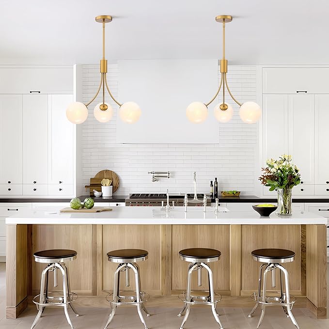 Bubble Chandelier, Modern Glass Gold Sputnik Chandelier 3-Light Ceiling Light Fixture Shades Stylish Bright Lighting for Dining Room Kitchen Bedroom Living Room Foyer Home Decor