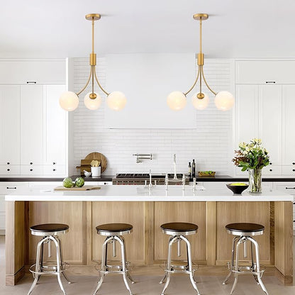 Bubble Chandelier, Modern Glass Gold Sputnik Chandelier 3-Light Ceiling Light Fixture Shades Stylish Bright Lighting for Dining Room Kitchen Bedroom Living Room Foyer Home Decor