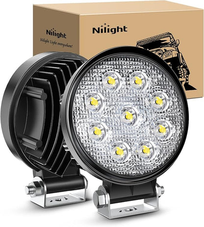 Nilight 15016F-B Led 2PCS 4.5 inch 27w 3000LM Round Flood Light Pod Off Road Fog Driving Roof Bar Bumper for Jeep,SUV Truck, Hunters