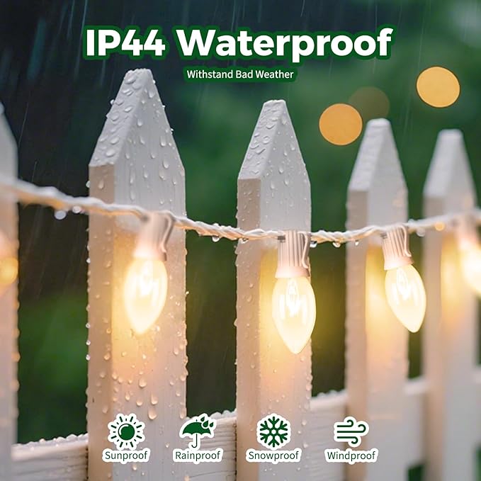 Vintage C9 Warm White Christmas Lights Outdoor, 100 FT C9 String Lights for Christmas Decorations Holiday Party Indoor Room Outdoor Roofline Backyard Garden Patio Cafe Home Decoration, E17 Base