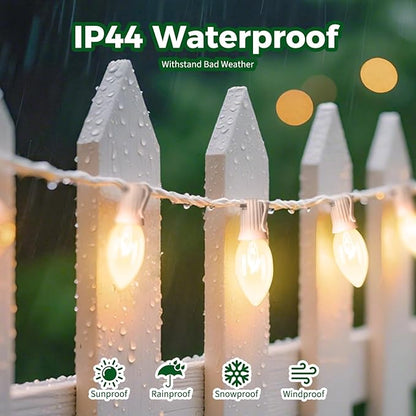 Vintage C9 Warm White Christmas Lights Outdoor, 100 FT C9 String Lights for Christmas Decorations Holiday Party Indoor Room Outdoor Roofline Backyard Garden Patio Cafe Home Decoration, E17 Base