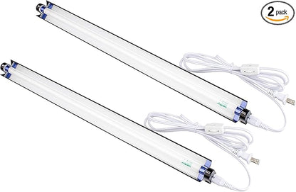 2 Pack LSF8241 T5 2Ft 24W Linkable Single Strip Grow Lights w 2" Wide Mirror Reflector and 6500K and 2500 Lumens, Great for Seeding and VegGrow!