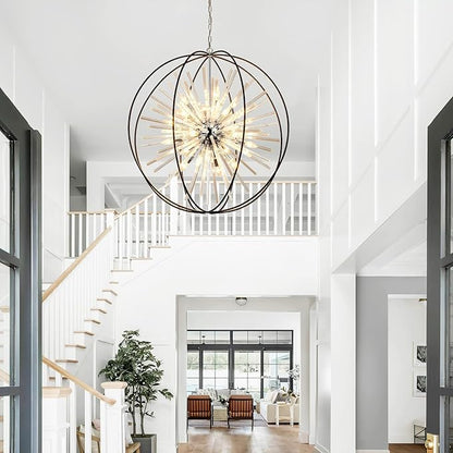 Vezzio 35 inch Large Black Crystal Chandelier Modern Globe Chandeliers for High Ceilings 20-Light Round Chandelier for Foyer Entryway Stairway Dining Room Hallway