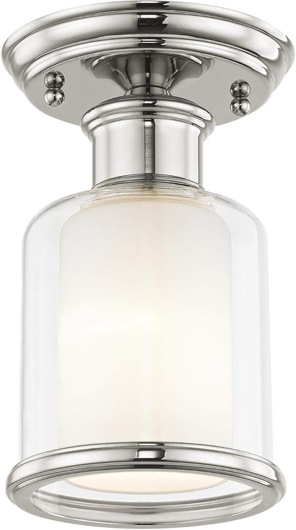 Livex Lighting 40200-35 Restoration One Light Ceiling Mount from Middlebush Collection in Polished Nickel Finish