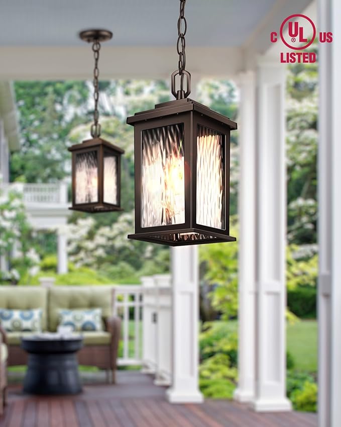 VIANlS Oil Rubbed Bronze Outdoor Pendant Light, 1 Pack Outdoor Chandelier for Porch, Hanging Outside Lights Lantern with Adjustable Chain, Anti-Rust ORB Porch Lights Exterior Ceiling Fixtures