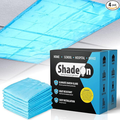 ShadeOn Fluorescent Light Covers for Ceiling Lights (8-Pack) - 2x4 ft Magnetic Light Covers for Ceiling Lights Classroom & Office - Tranquil Blue