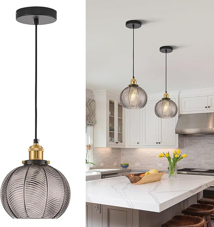 7.8in Vintage Pendant Light 1- Light Kitchen Sink Pendant Lights with Smoke Gray Hand Blown Glass Small Hanging Lamp for Kitchen Island Dining Room Bedroom Bathroom Hallway E26