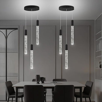 Modern Crystal Chandelier 3-Lights, Spiral LED Raindrop Kitchen Island Pendant Lighting, Bubble Foyer Dinimg Room Hanging Light Fixture Remote Control Black