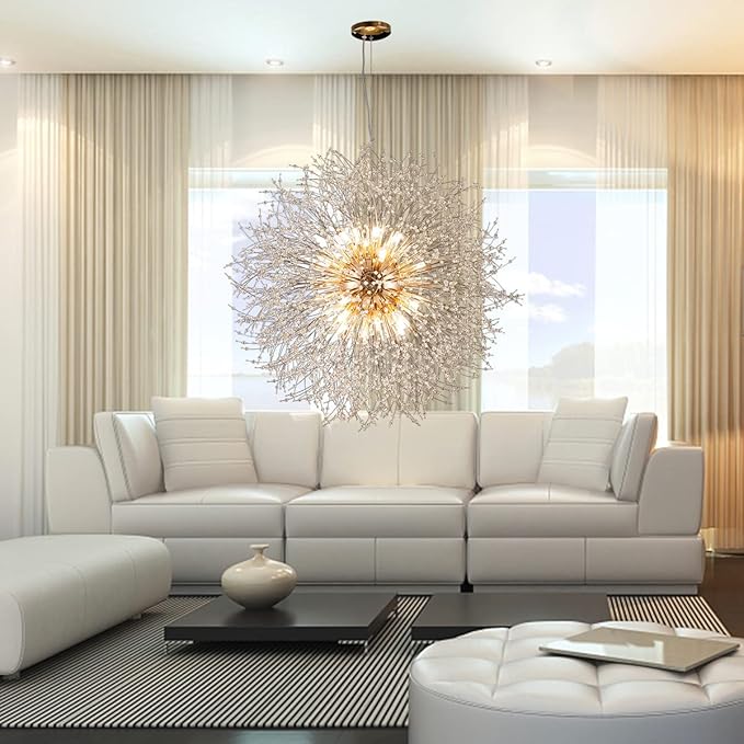 Modern Crystal Chandelier Gold, 24-Light Large Firerwork Chandelier for Living Room, 39.3" Crystal Sputnik Pendant Lighting for Entry Hallway Foyer