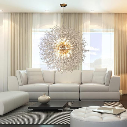 Modern Crystal Chandelier Gold, 24-Light Large Firerwork Chandelier for Living Room, 39.3" Crystal Sputnik Pendant Lighting for Entry Hallway Foyer