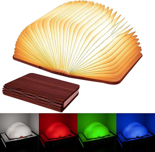 Vergissm Wooden Book Lamp, Upgraded 5 Colors Lumio Book Lamp, Novelty Lighting 360° Book Lamp Light, LED Folding Book Lamp for Bookish Lamp Decor & Book Lovers Gifts, Light Up Book Gifts for Women
