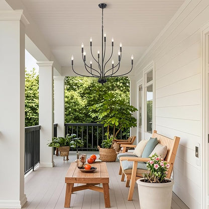 12-Light Black Chandelier for Dining Room, 34 Inch Large Farmhouse Chandeliers for High Ceilings, Foyer Industrial Modern Pendant Light Fixture for Living Room Entryway Hallway Kitchen Island Lights