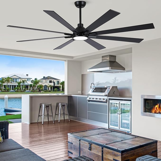 72 Inch Ceiling Fans with Lights and Remote, Black Large Ceiling Fan for Bedroom Living Room Indoor/Outdoor, Quiet 6 Speed Reversible DC Motor, 3CCT, Downrod, Dual Color 8 Blades, ETL Listed