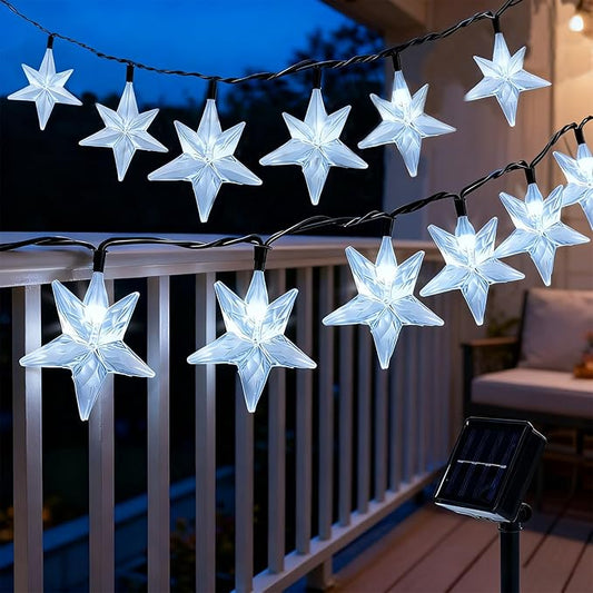 50 LED Solar Star Lights Outdoor, 30.67FT Star Twinkle Lights Outdoor Waterproof with 8 Modes, Solar Powered String Lights, Yard Patio Garden Camping Wedding Party Decor（Cool White）