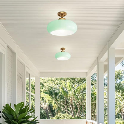 Mint Green Ceiling Light, Gold Hallway Light Scandinavian Flush Mount with Glass Shade, Vintage Flush Ceiling Light for Living Room Bedroom, Bathroom Lighting Fixture