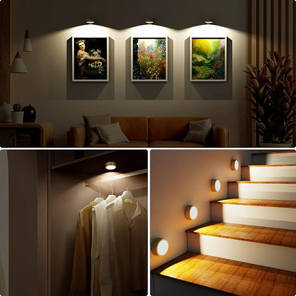 3 Pack Picture Lights for Wall, 13 RGB Color Rechargeable Battery Operated wall lights, Picture Frame lights with 3 Lighting Modes, Wireless Magnetic Painting Light with Remote Control Timer (Golden)