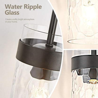 Water Ripple Glass Pendant Lights Kitchen Island Black Pendant Light Fixtures Adjustable Modern Mini Hanging Light for Sink Dining Room Foyer Entryway Bar, 1 Pack