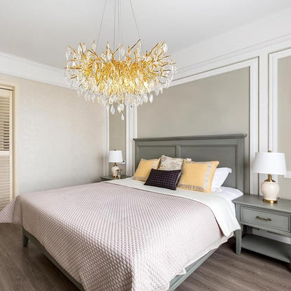 Crystal Chandelier for Dining Room, 24" Modern Living Room Light Fixture, Gold Tree Branch Chandeliers with 8-Light, Round Chandelier for Dining Table, Bedroom, Entryway, Bathroom, Foyer