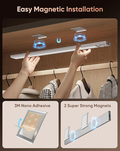 16inch Under Cabinet Lighting, 216LED Motion Sensor Light Indoor, Rechargeable Closet Lights, 3 Color Temps, Dimmable, Wireless Under Counter Lights for Kitchen, Stairs, Pantry, 4 Pack