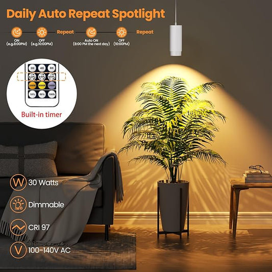 Remote Control Hanging Grow Lights for Indoor Plants, 30W Hanging Plant Light with Auto On/Off Timer, Full Spectrum LED Grow Light 3000K-5000K, Dimmable Plug in Pendant Hanging Lights, White