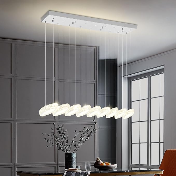 Rectangular Crystal Chandelier for Dining Room Pendant Chandelier for Kitchen Modern Linear Crystal Chandeliers Over Table Silver 9 Lights