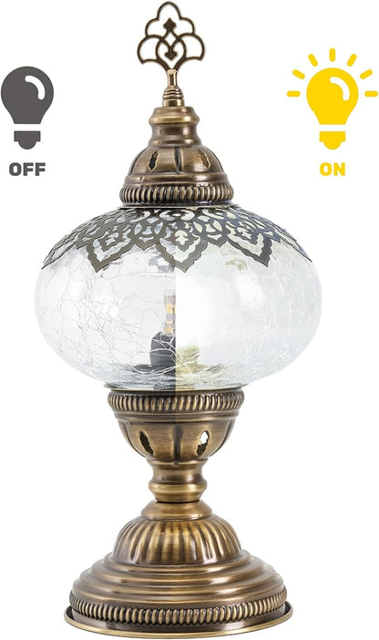 Cracked Clear Moroccan Mosaic Table Lamp – Handmade Turkish Glass, Light Bulb Included, Boho Chic Bedside & Living Room Accent