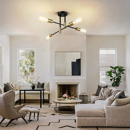 Bosceos Semi Flush Mount Ceiling Light Fixture, 4-Light Modern Black and Gold Sputnik Chandelier Industrial Ceiling Lamp for Kitchen Dining Room Living Room Bedroom Foyer