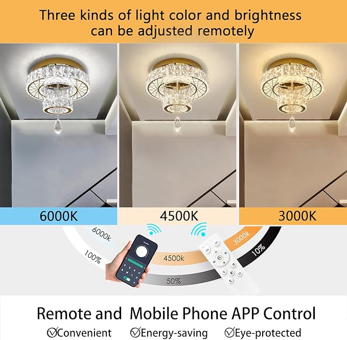 HAIXIANG Chandelier Bedroom LED Light Modern Hallway Ceiling Lighting Fixtures for Kitchen Dining Room Kitchen Remote Dimmable Gold Lights