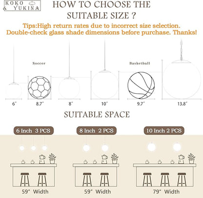 KoKo&Yukina 6-inch mini Modern Globe Pendant Light Opal Glass with Black Finish Contemporary Mid Century Adjustable Hanging Light Fixture for Living Room Bedroom Kitchen (Bulb Incl.)