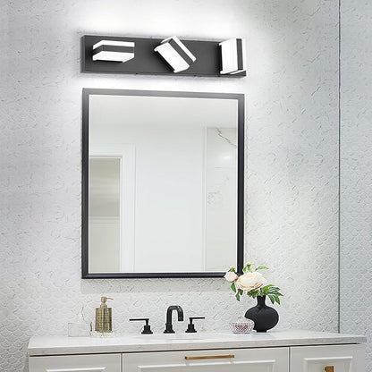 SOLFART Vanity Lights for Bathroom, Black 3 Light Bathroom Light Fixtures Modern Black LED Vanity Light Cool Light 6000K