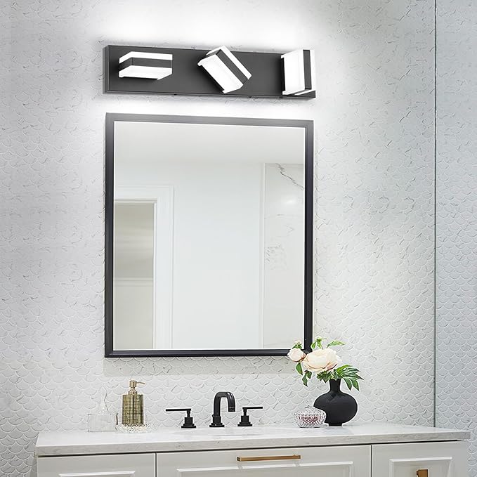 SOLFART Bathroom Light, 5 Color Temperature LED Bathroom Vanity Fixtures, Black 3 Lights Vanity Light Over Mirror Modern LED Light Adjustable Color 5CCT