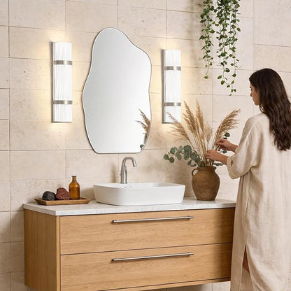 LED Bathroom 16 Inch Vanity Lighting Fixtures | CRI 90 4000K Brushed Nickel Wall Sconce Set of Two with White Frosted Glass Shade | 120V 15W 1200LM Dimmable with Dimmer Switch(not Included)