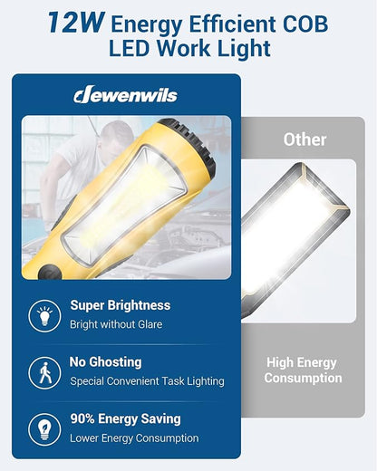 DEWENWILS LED Work Light, Underhood Work Lighting (15 feet), 1200LM, Trouble Light with Cord, Strong Magnet & Swivel Hook, Handheld Corded, for Garage, Workshop, Car Repair Scene, ETL Listed